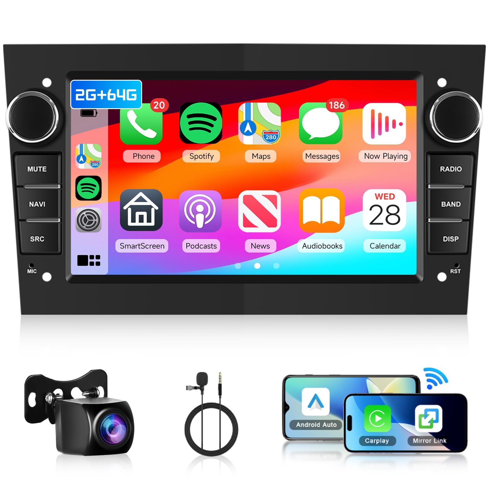 2+64G Android Car Radio for Opel Astra Corsa Antara Vauxhall Meriva Zafira Combo Signum Tigra Twin Top with Carplay Android Auto, Hodozzy 7 Inch Touchscreen Car Stereo with Bluetooth GPS,WiFi, FM/RDS