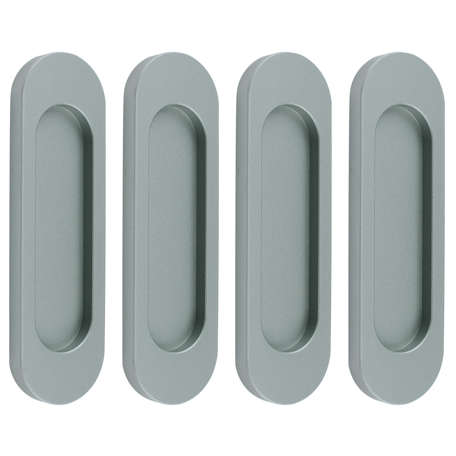 MOROBOR Self-Stick Oval Sliding Door Pulls, 4pcs Aluminum Alloy Flush Pull Punch-Free Handle for Sliding Barn Door Windows Cabinets Closet Drawers (Matte Grey, 100mm) — image 1
