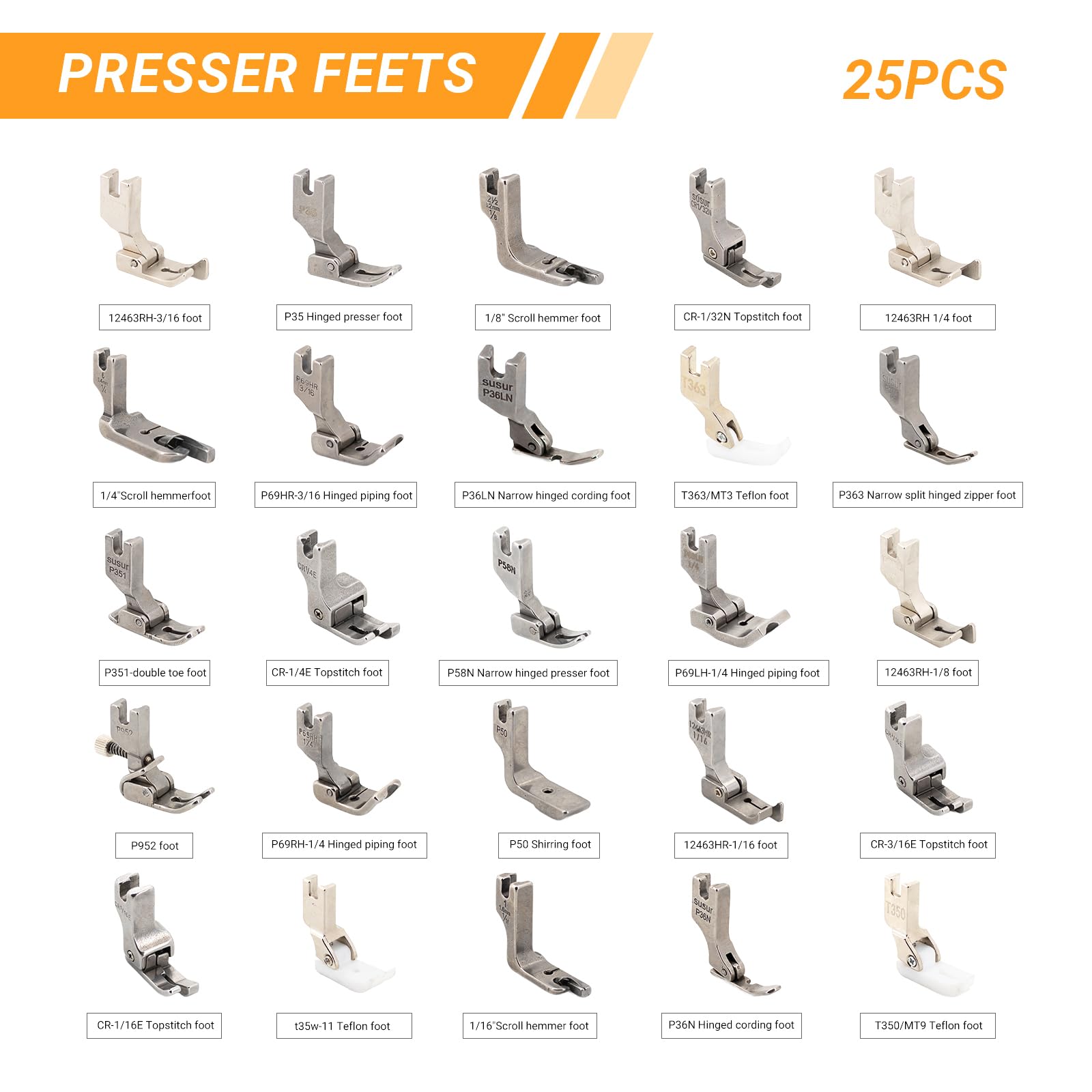 Sewing Presser Foot Set 25Pcs, Sewing Machine Presser Feet Kit Accessories for JUKI DDL-5550 8500 8700 9000 Industrial Professional Domestic Sewing Machine