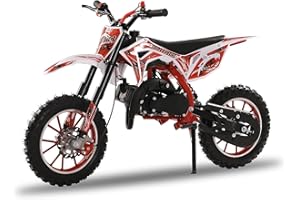 qajexluz 50cc 2-Stroke Kids Dirt Bike, Mini Dirt Scooter Bike Pocket, Off Road Gas Power Mini Pocket Motorcycle with Front Rear Disc Brakes, Pocket Gas Motorbike, Racing Max Speed 40km/H (Red) Red