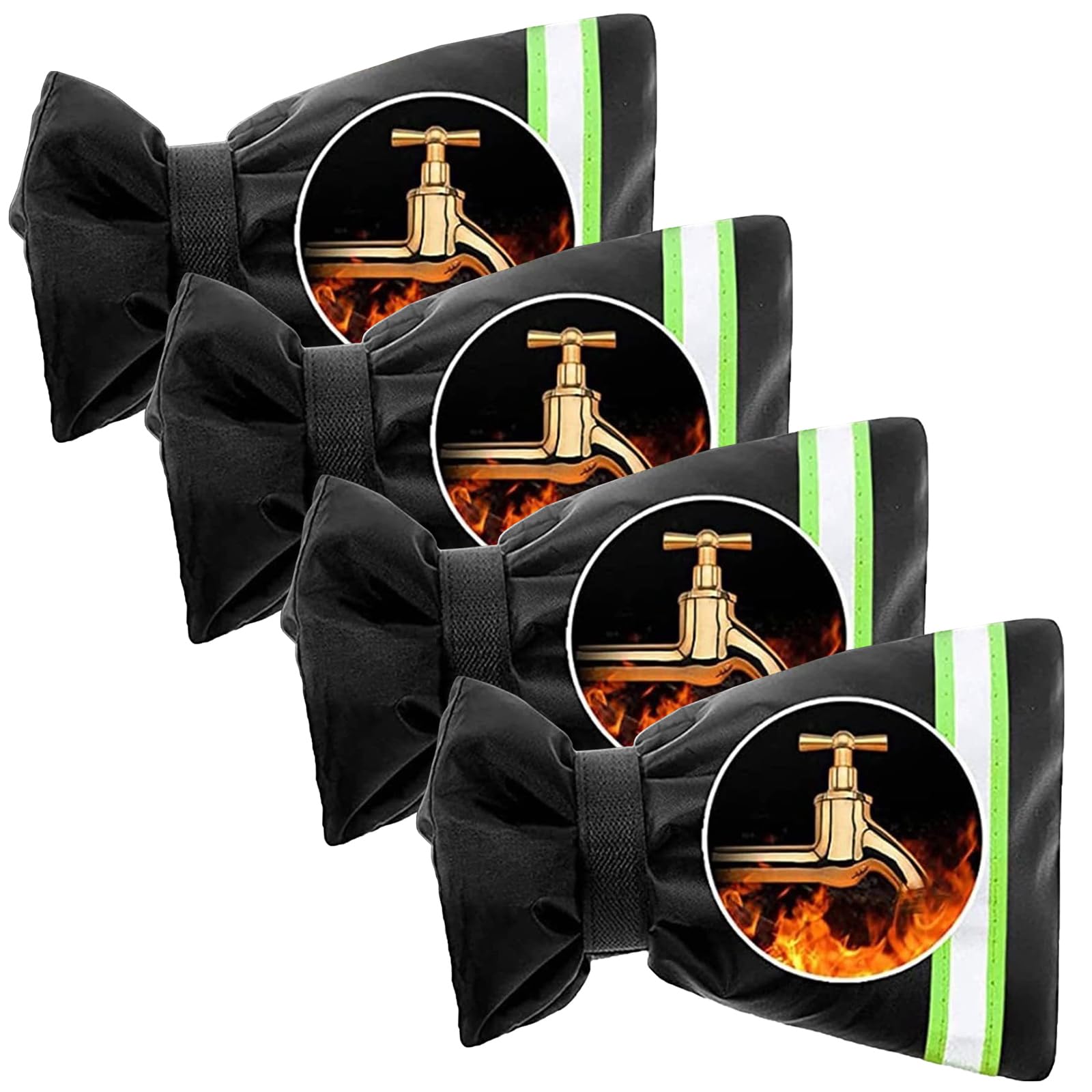 mumisuto 4Pcs Black Outside Tap Cover, 16 * 25cm, Waterproof & Insulated, Reflective Logo, Wall Mounted, Traditional Style, 4 Pieces