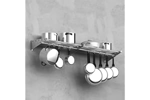 KIETLER 12" x 60" NSF Certified Stainless Steel Wall Mount Shelf, Metal Kitchen Rack with 10 S Hooks for Convenient Storage and Organization of Pots, Pans, and cookware