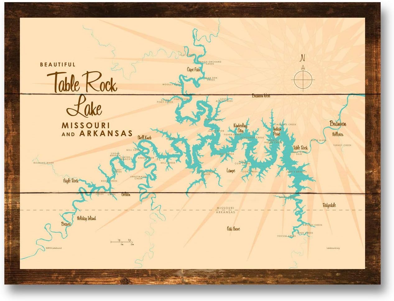Table Rock Lake Missouri Map Rustic Wood Art Print by