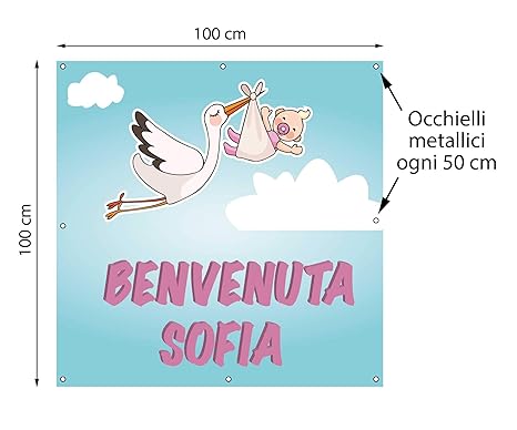 Striscione Banner Per Nascita Bambina Telo In Pvc Formato 100x100cm Benvenuta Sofia Ncig Com