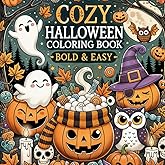 Halloween Coloring Book Bold and Easy: 50 Cozy and Spooky, Big and Simple Designs for Relaxation.Fun Large Print Coloring Pag