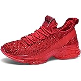 BELOS Women's Rhinestone Mesh Slip On Walking Shoes Fashion Breathable Spakle Glitter Sneaker