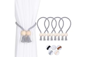 OCIOLI 4 Pack Strong Magnetic Curtain Tiebacks Grey Curtain Holdbacks Outdoor Curtain Tiebacks Cotton Hand Woven Tie Backs Curtain Drapery Holdbacks Curtain Ties for Drapes (Grey - Ball, 4)