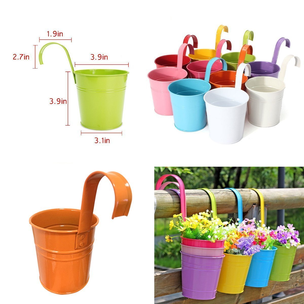 Blumentopf zum Hängen, sortiert 10 PCS, bunt, abnehmbaren Blumentopf aus Metall Hängen auf Balkon Wand Garten Home Decor