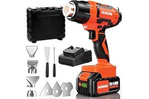 Olmlmo Cordless Heat Gun: Hot Air Gun with 4.0Ah Rechargeable Battery, 4 Nozzle, Carry Box, 3 Level Temp Control Max 1122°F(550°C) Heat Gun for Crafts, Shrink Tubing, Resin & Decorating