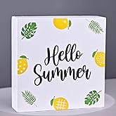 Summer Decor Summer Decorations for Home Wood Box Sign Rustic Lemon Wooden Shelf Desk Decor Season Gifts 5.9 x 5.9 Inch