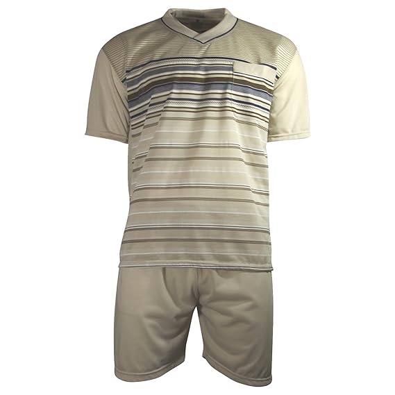 Lavazio Herren Schlafanzug kurz Shorty T-Shirt Bedruckt Hose Uni 2 Typen in 6 Farben - Qualität