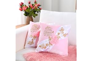 Hillsuren 2 Pcs Cojines para 15 Años De Quinceañera Pink Quinceanera Embroidered Pillow Cover Set Cojines para 15 Años De Quinceañera Decorations Mis Gifts