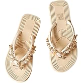Verdusa Women's Boho Starfish Pearl Rhinestone Thong Sandals Open Toe Slip on Flip Flop Sandals