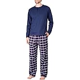 SLEEPHERO Men’s Pajama Set – Lightweight Flannel Pants & Long Sleeve Top – Soft Cotton Blend Year-Round Lounge Set