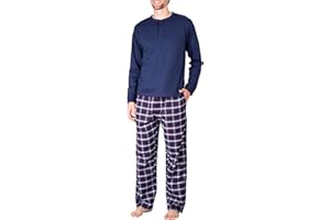 SLEEPHERO Men’s Flannel Pajama Set – Warm Plaid Lounge Set with Long Sleeve Top Set