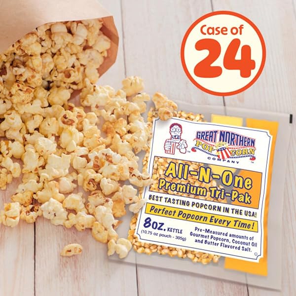 8OZ POPCORN MACHINE POPCORN PACKETS – ALL-IN-ONE MOVIE THEATER STYLE POPCORN KERNELS, SALT, AND OIL PACKS BY GREAT NORTHERN POPCORN (24 CASE)