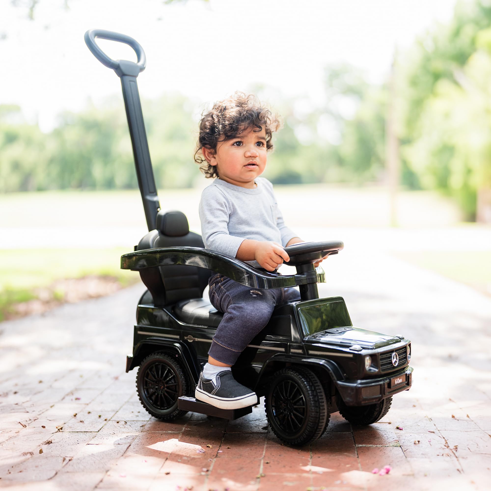 Best Ride On Cars 3 In 1 Mercedes G-Wagon Push Car for Toddlers 1 to 3 Years Old, Kids Outdoor Stroller with Music, Horn Sounds, and Handle, Realistic Driving Experience, Black
