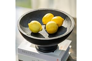 Hanobe Decorative Wood Bowl for Centerpiece: Wooden Black Pedestal Bowl Decor for Entry Way Table - Large Coffee Table Decor 