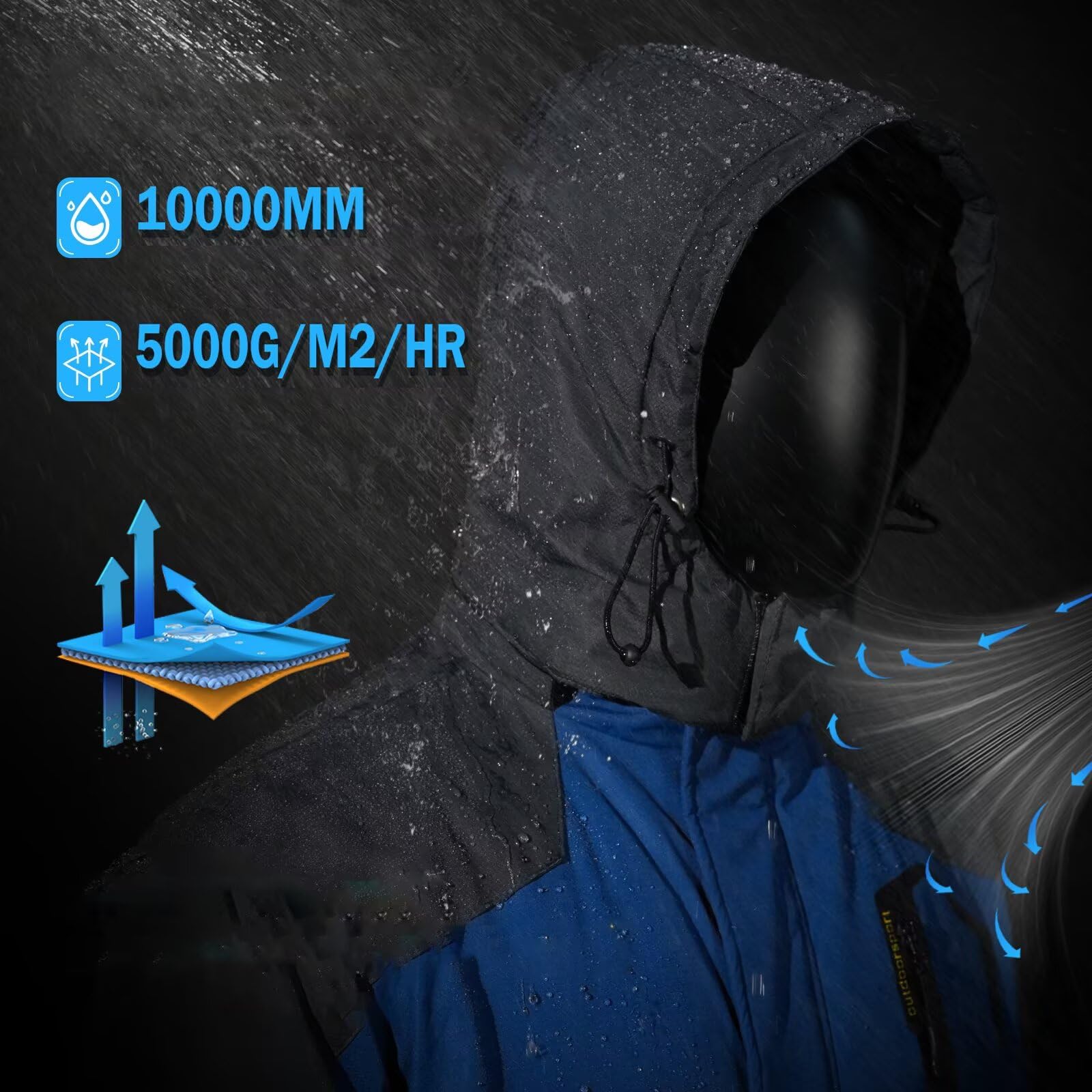 PrimeCrest Winterjacke Herren Jacke Fleecejacke Skijacke Wasserdichte Warme Thermo Gefüttert Softshell Ski Winter Tactical Hoodie Jacke Männer Snowboard Dicke Outdoorjacke Softshelljacke Schwarz L 4