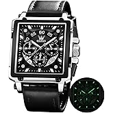 OLEVS Watches for Men Quartz Chronograph Leather Fashion Dress Watch Date Waterproof Luminous Casual Square Business Wrist Watches