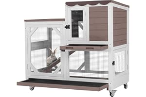 GUTINNEEN Rabbit Hutch Indoor Outdoor 2 Story Bunny House on Wheels Wood Rabbit Cage with 2 Pull Out Trays Guinea Pig Cage