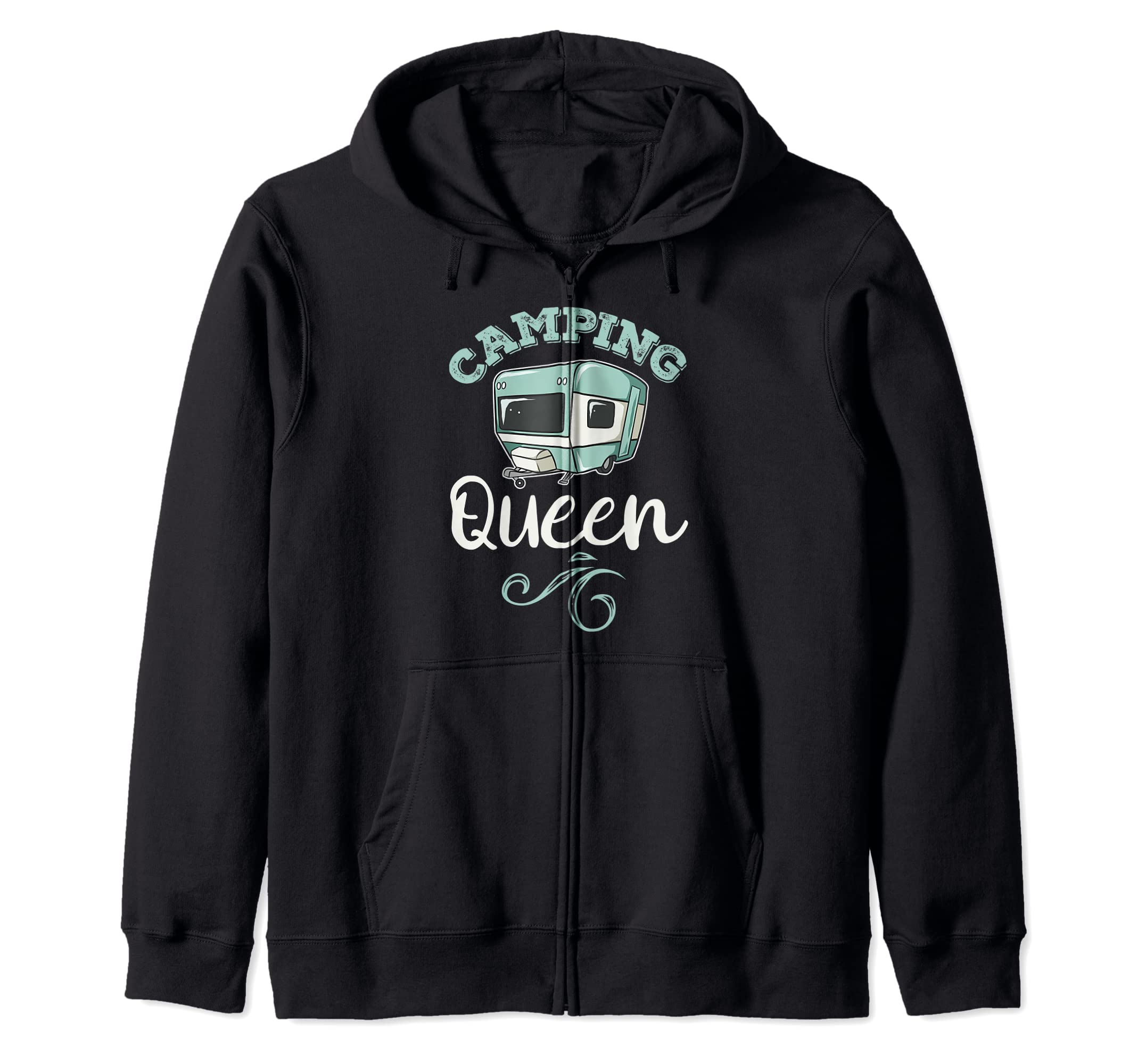 Camping Queen Funny Female Camper Quote Tow Trailer Graphic Zip Hoodie