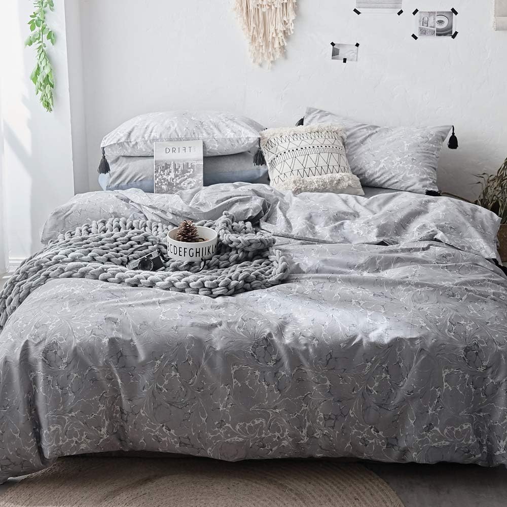 Amazon Com Otob Marble Bedding Sets Twin Duvet Cover Cotton Bed Set Lightweight 3 Pcs Home Textile Teen Bedding Gifts For Girls Kids Adults Bedroom Grey Marble Twin Kitchen Dining