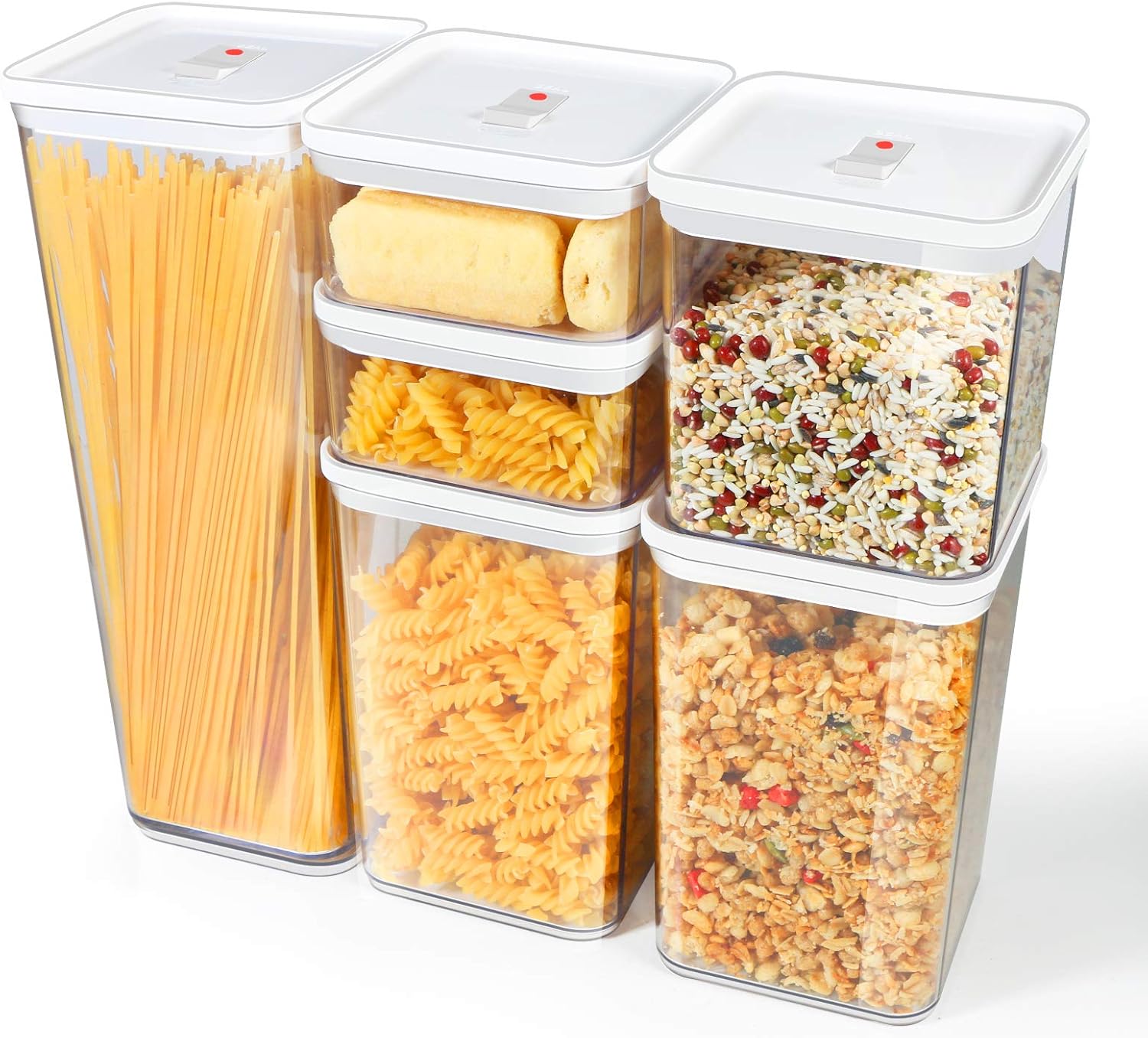 TBMax Airtight Food Storage Containers, Set of 6 BPA-Free Plastic Cereal Dispenser for Kitchen Pantry Organization and Storage