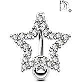 OUFER Belly Button Rings, 14G Star/Drop Shape Belly Rings, Pave CZ Crystal Top Down Belly Piercing Jewelry, 316L Surgical Steel Navel Piercing Jewelry For Women Men