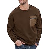 VOGSTART Men's Casual Crewneck Sweatshirts Loose-Fit Fashion Long Sleeve Pullover with Chest Pocket (S-XXL)