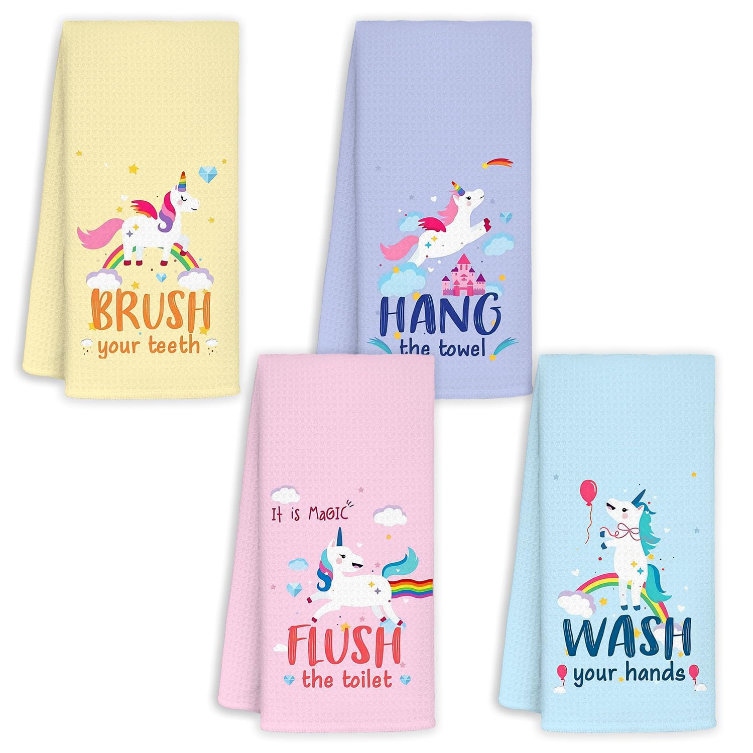 Photo 1 of Jvpke Kids Bath Towel Set of 4, Kids Bathroom Set, Girls Bathroom Set, Hand Towels 1624 Inch, Colorful Pink Purple Blue Yellow Bath Towels