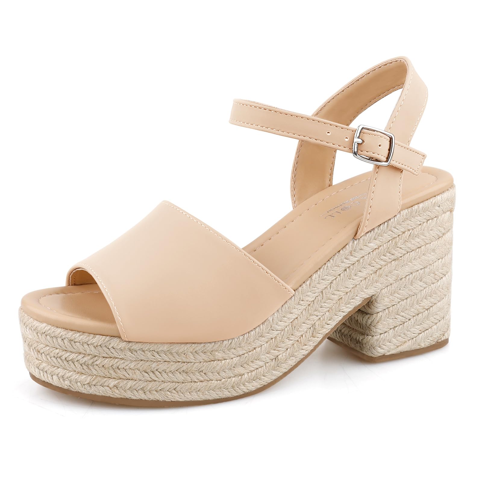Photo 1 of BCTEX COLL Espadrille Wedge Sandals Platform Casual Dressy Open Toe Ankle Strap Sandals for Women, Nude, Size 8.5