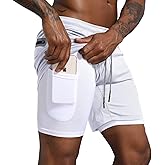 Leidowei Men's 2 in 1 Workout Running Shorts Lightweight Training Yoga Gym 7" Short with Zipper Pockets