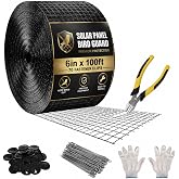 6in X 100ft Solar Panel Bird Guard - 1/2" Black PVC Mesh Galvanized Net | Rust-Resistant Net, Critter Guard for Solar Panels with 70 Fastener Clips, Gloves, Cutting Pliers