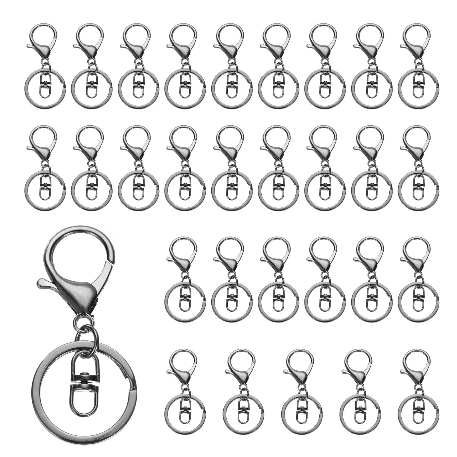 uxcell Lobster Claw Clasps Keychain, 30 Pcs Lobster Claw Clasp Hook with Swivel Trigger Clip and Flat Split Keychain Ring for DIY Craft Key Chain Accessories, Gun Black