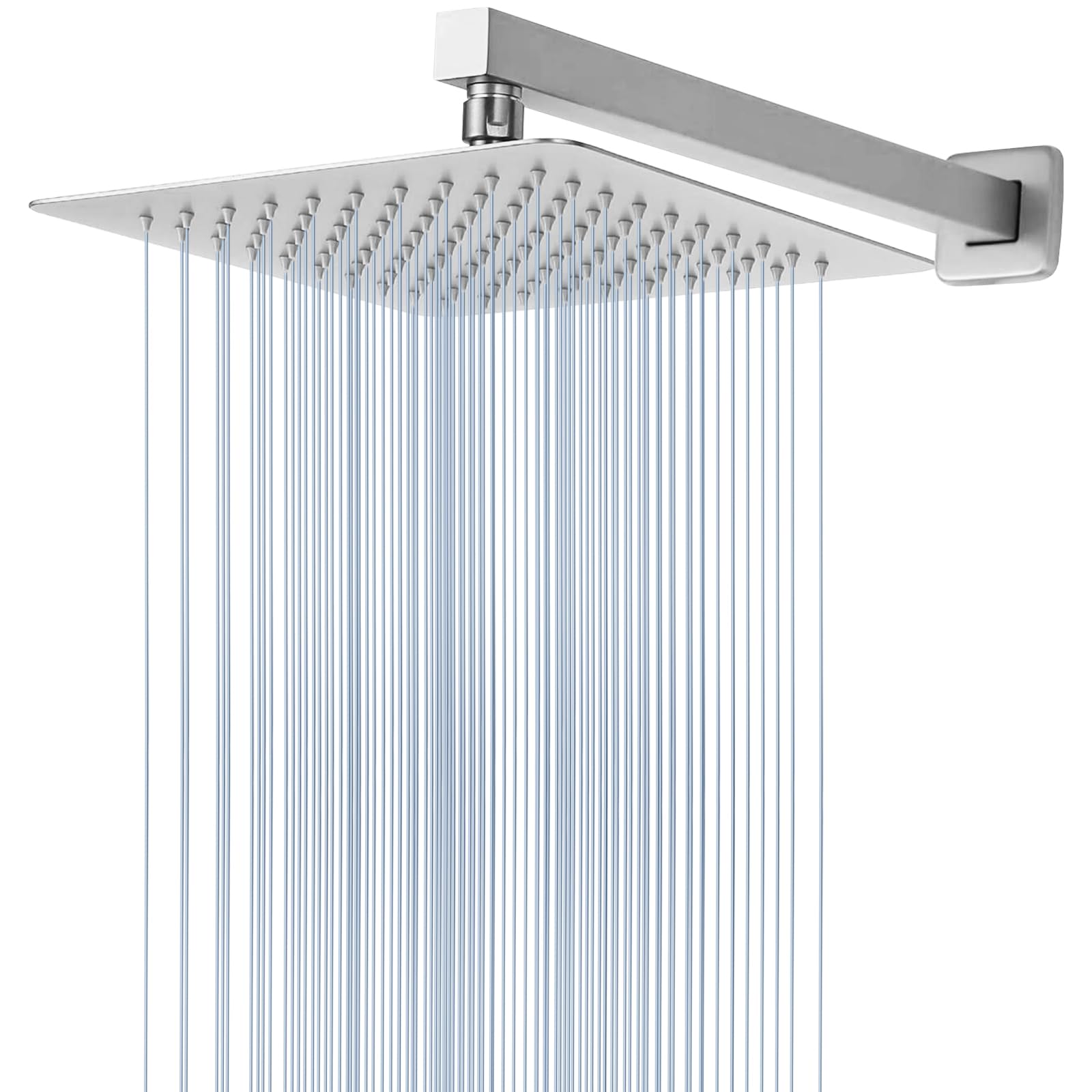 Voolan All Metal Shower Head with Extension Arm, Stainless Steel Waterfall Rainfall, High Flow Bathroom Square Rain (10'' Head with 16'' Arm, Chrome)