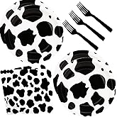 60pcs Cow Print Party Supplies - Cow Themed Tableware Set with 7" Paper Plates, Napkins & Forks for Kids Birthday Party (Serves 20)