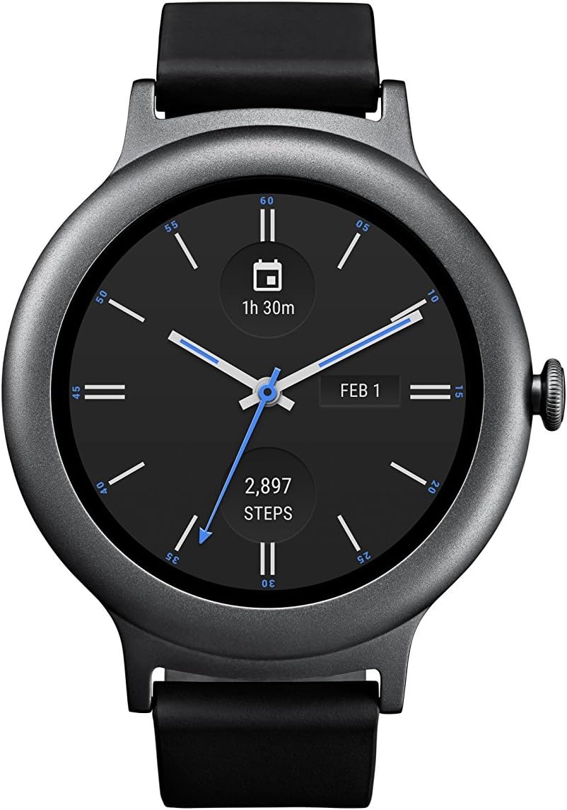 LG W270 Smartwatch Stainless Steel w/ Leather Band - Titanium, Black (Renewed)