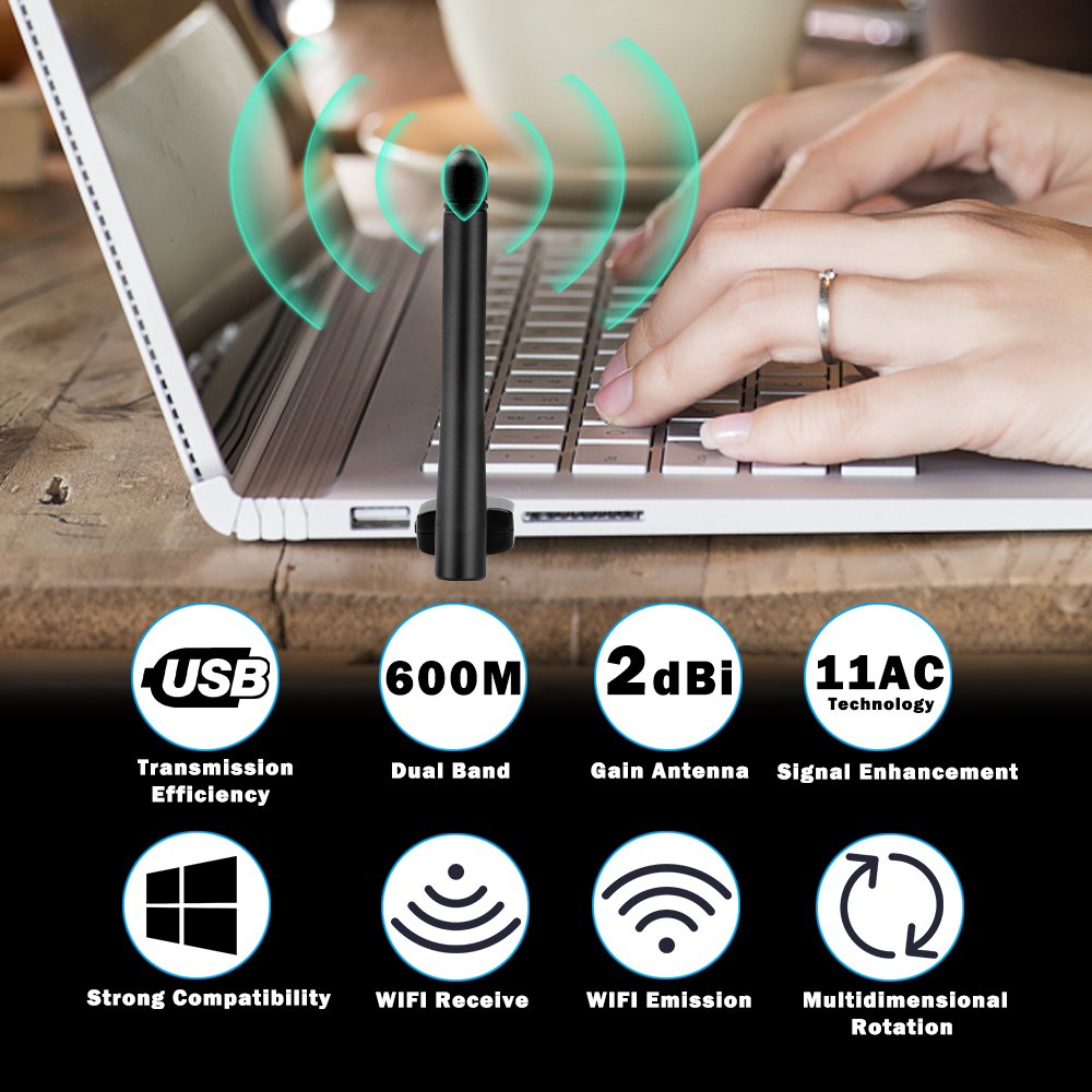 Zexmte Wireless USB Wifi Adapter AC 600M Dual Band(2.4G/150Mbps+5G/433Mbps),Wireless USB WiFi Dongle and Newest WPS Secure Tech Support Windows 10/8/7/XP/Vista,Mac OS