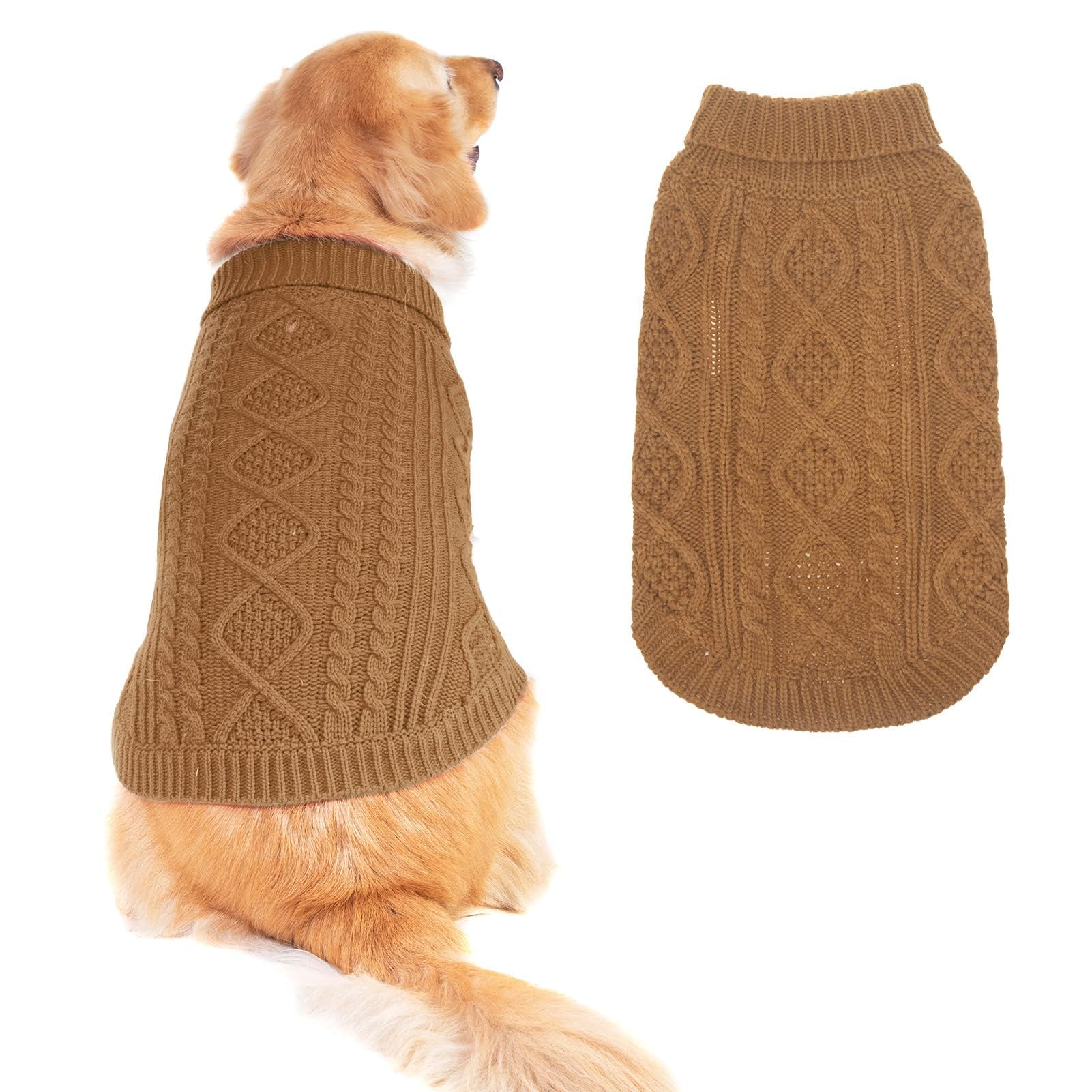 BINGPET Thermal Knitted Dog Sweater for Small Medium Large Dogs,Winter Dog Cat Coat Warm Sweartershirts Outfits,Classic Cable Knit Turtleneck Pullover Dog Jumper Coat Warm Sweartershirts