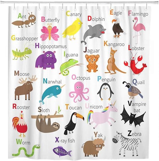 Amazon Com Artsocket Shower Curtain Zoo Animal Alphabet Cute