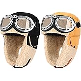 JaGely 4 Pcs Pilot Hat and Goggles Flight Costume Accessories Pilot Helmet Cap with Ear Flaps Hat Adults Winter(Wheat,Black)