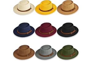 Hercicy Felt Hats for Women with Wide Brim Panama Hats for Burning Boho Hat Pork Pie Hat with Belt Vintage Jazz Hat