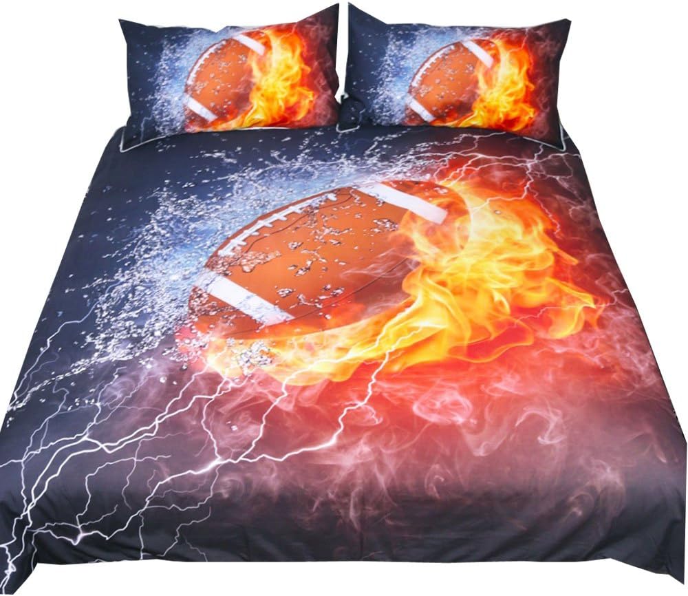 HomeBlove New Football Design 3D Bedding Sets Twin/Full/Queen Bed Sheet Sets 3-Piece, No Comforter (Football, Twin)