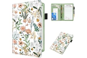 WAVEYU Server Book for Waitress Book with Zipper Pocket, Cute Server Books for Waiter Leather, Money Organizer Wallet, Cash Check Bill Receipt Holder Presenter, 8x5 inch, White Flower