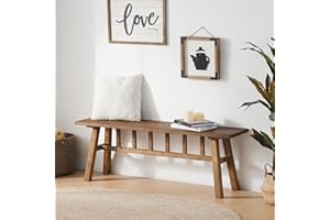 Wnutrees 51.2" Solid Wood Bench, Farmhouse Rustic Entryway Bench Seat for Dining Room, Hallway, End of Bed, Handcrafted Finish, Natural