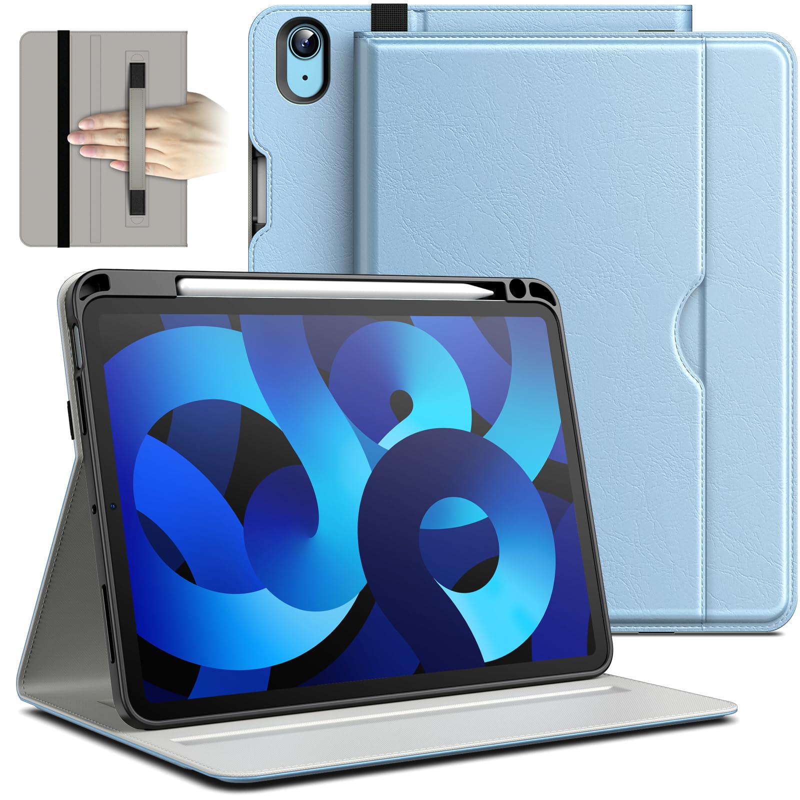JETech Case for iPad Air 11-Inch M4/M3/M2 (2026/2025/2024), iPad Air 5/4 (10.9-Inch, 2022/2020 Model, 5th/4th), PU Leather Business Folio Protective Tablet Cover Pocket (Sky Blue)