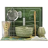 Matcha Set, Matcha Whisk Set Includes Matcha Bowl with Spout, Bamboo Whisk, Matcha Whisk Holder, Sifter, Scoop, Spoon Holder, Tea Towel- 7pcs Perfect Matcha Kit for Matcha Tea Ceremony (Jade Green)