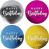 VKPI Foil Happy Birthday Stickers, 240 PCS Foil Stamping Birthday Stickers, 1.5" Circle Present Stickers, for Seals Labels, Birthday Party Favors, Gift Wrapping