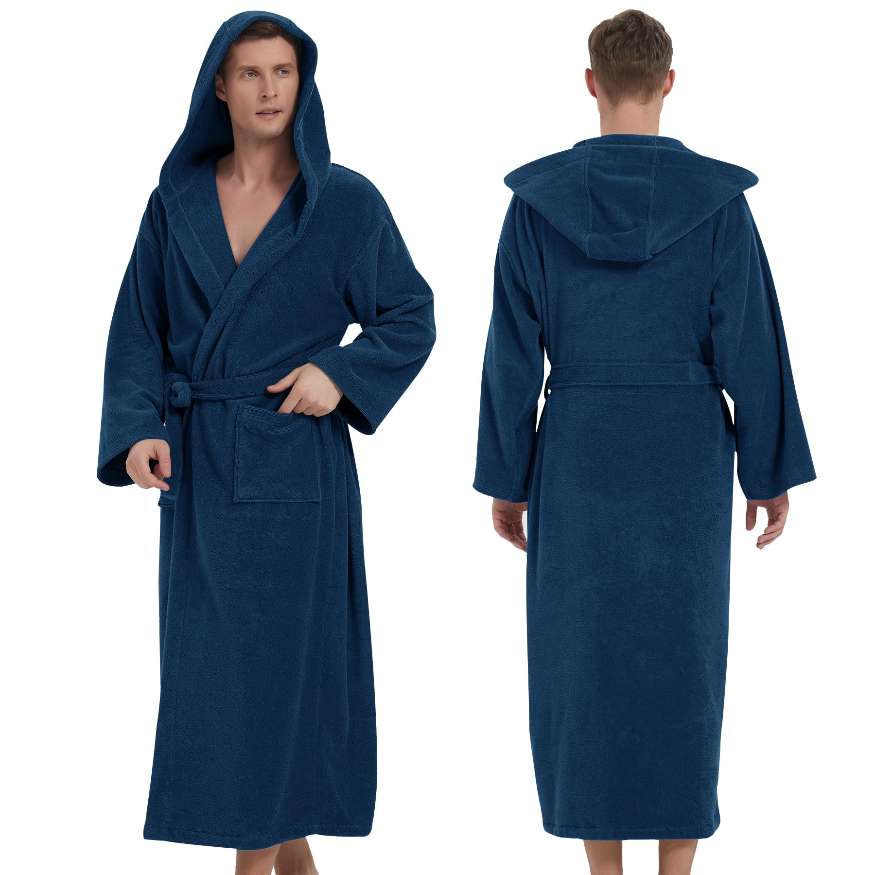 Photo 1 of UTJZIB Mens Bathrobes with Hood-Classic Terry Cloth Bathrobe for Men,Soft Full Length Bathrobes for Spa and House (US, Alpha, One Size, Regular, Regular, Elegant Blue)